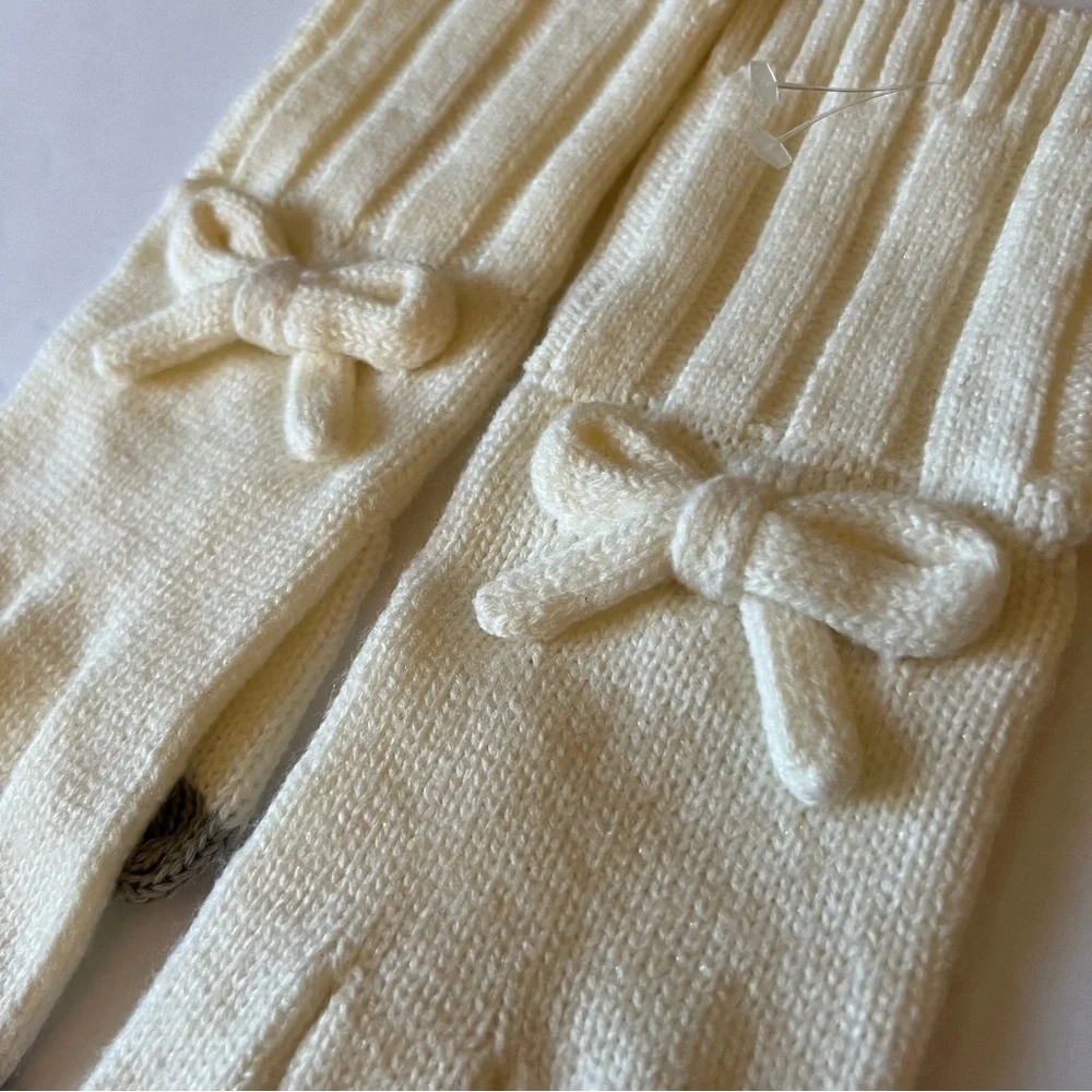 KATE SPADE WOMENS GLOVES BOW DETAIL ACRYLIC CREAM OS NWOT